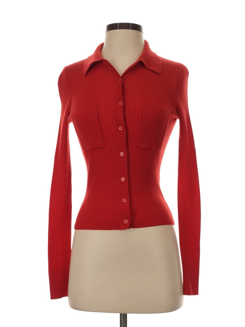J. Crew Collared Button up Sweater in Merino Wool Blend Shirt Sweater Small Red